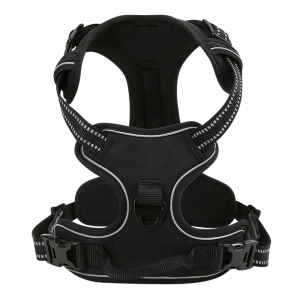 Harnais pour chien réfléchissant et rembourré Harnais anti-traction noir avec plastron rembourré, liseré réfléchissant et anneau avant, idéal avec médaille chien.