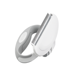 Peigne à Démêler pour Pelage de Chien et Chat avec Poignée Peigne blanc pour chien et chat avec dents fines en métal et manche gris rotatif, parfait contre la perte de poils.