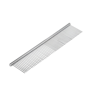 Dog and Cat Metal Pet Comb Metal dog and cat grooming comb with fine and wide teeth, ideal for detangling, deshedding, and maintaining healthy coats.