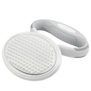 Cat grooming brush with white bristle pad and detachable grey handle, perfect for gentle brushing and coat maintenance.