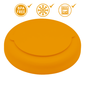 Gamelle Anti-Glouton en Silicone pour Chien - Parfaite pour Friandises et Repas Base de gamelle jaune en silicone retournée, surface antidérapante et alimentaire visible, avec médaille chien.
