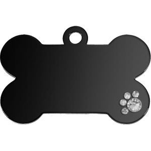 Luxury Bone Black Dog Tag Luxury black bone dog tag with crystal paw detail, stainless steel, engraved both sides with name, address and contact info.